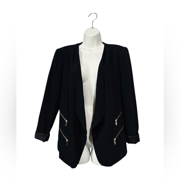 NEW, Zara Woman, Black Open Front Blazer XL Modern Chic Zip Detail Jacket - Picture 4 of 11